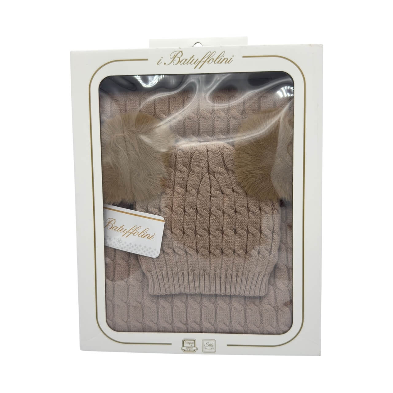 Completo Cappello con 2 Pon Pon + Scialle in Misto Lana