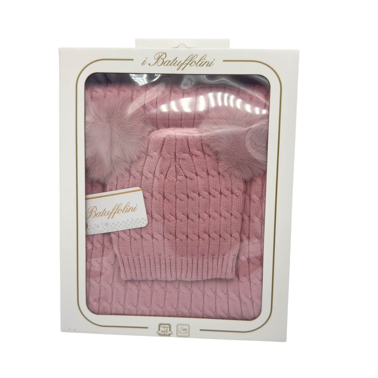 Completo Cappello con 2 Pon Pon + Scialle in Misto Lana