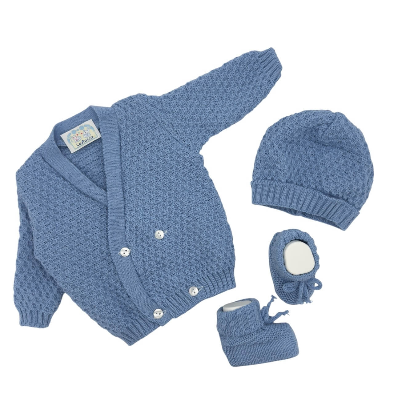 Set Golfino+Scarpette+Cappello in Misto Lana 0/6 Mesi