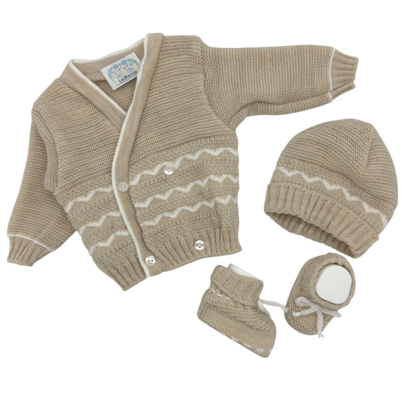 Set Golfino+Scarpette+Cappello in Misto Lana 0/6 Mesi