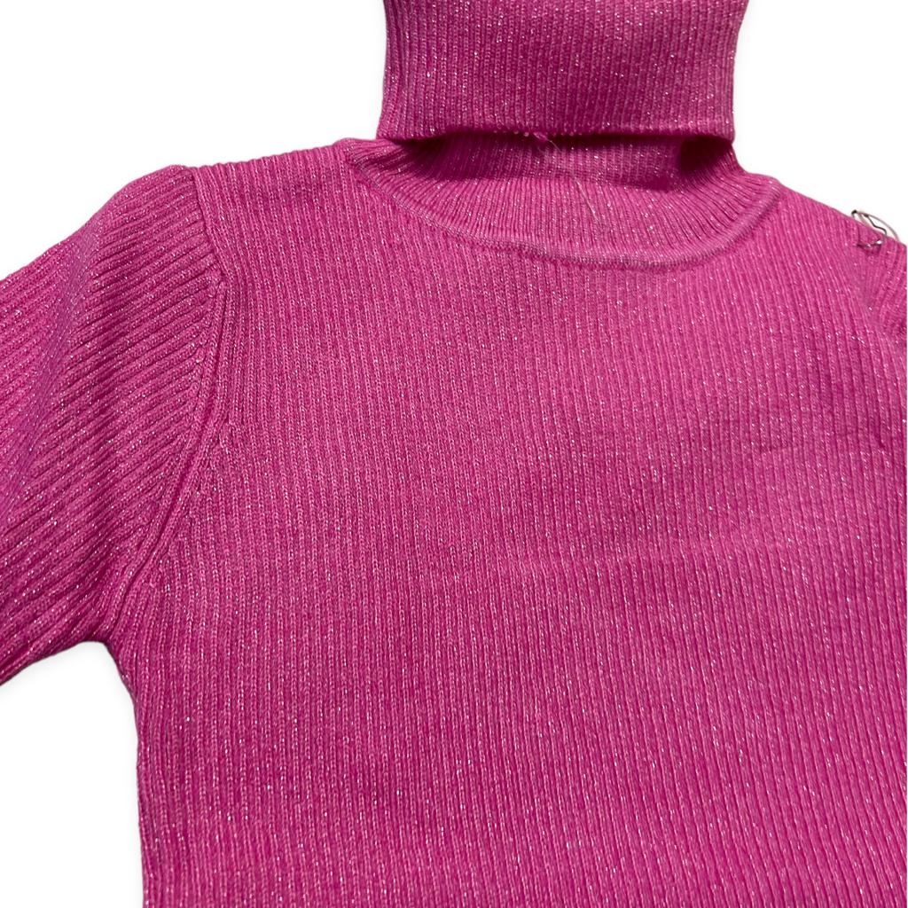 Maglione Glitter collo alto - Mstore016 - maglione bimba - Pink Baby