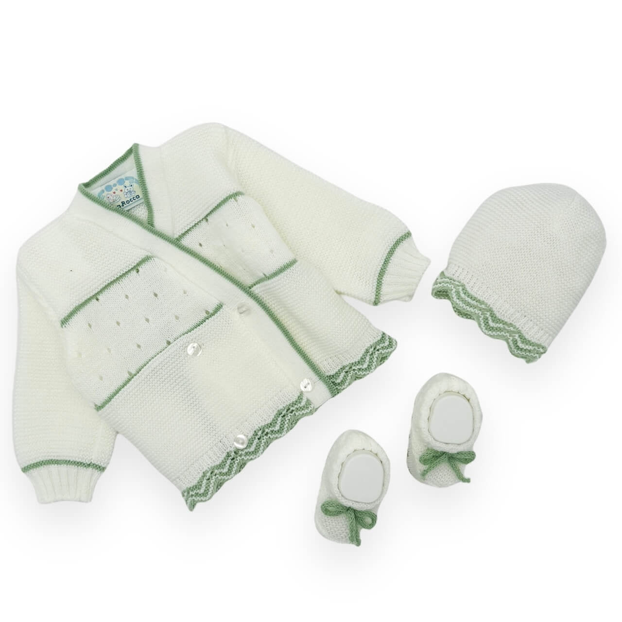 Set Golfino+Scarpette+Cappello in Misto Lana 0/6 Mesi