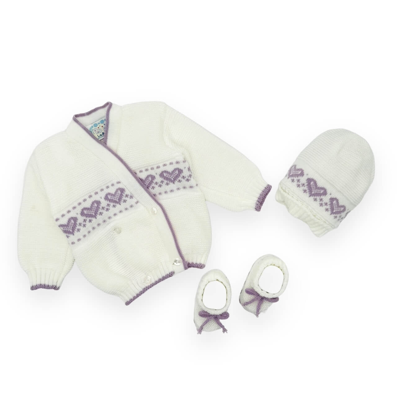 Set Golfino+Scarpette+Cappello in Misto Lana 0/6 Mesi