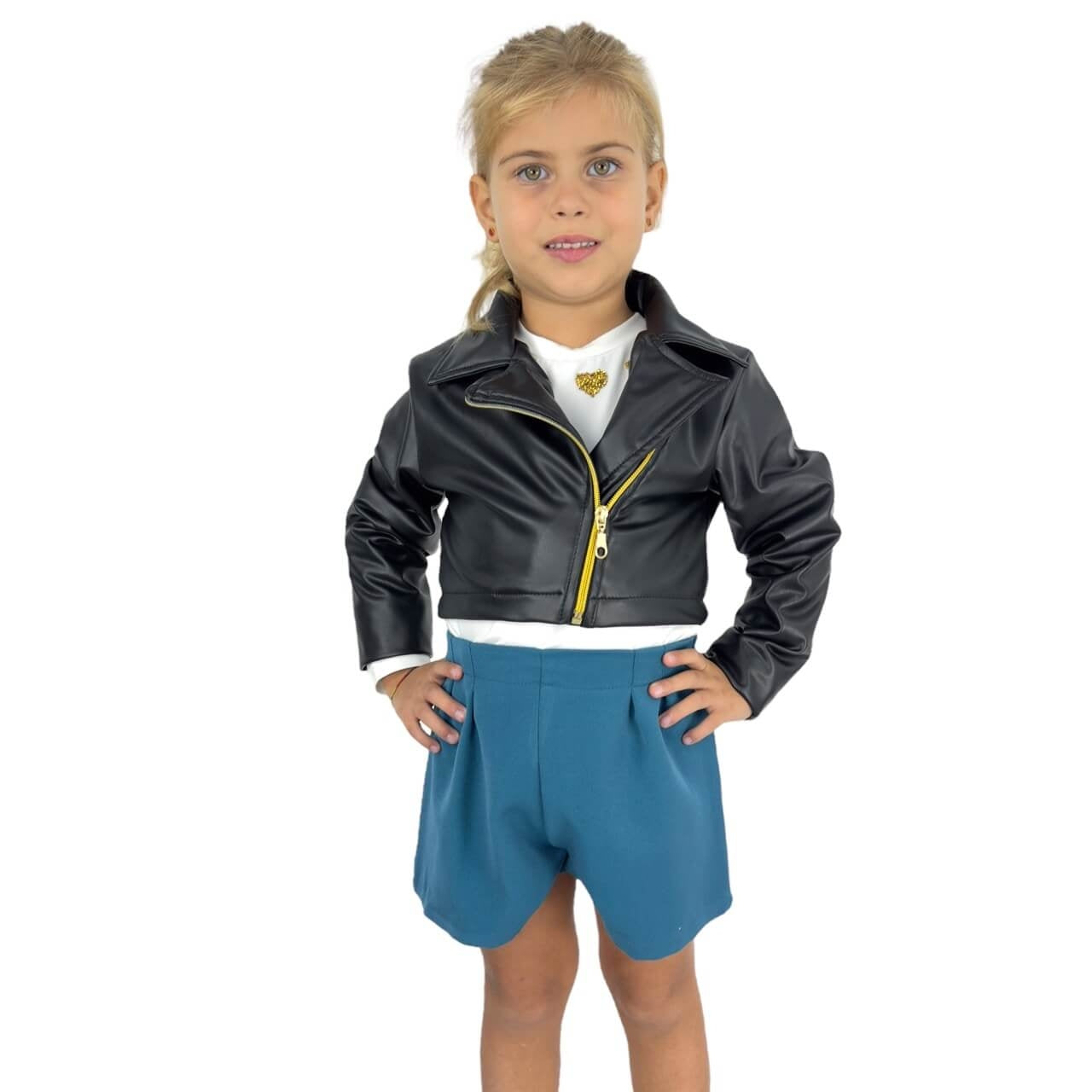 Completo Giubbotto in Eco-Pelle Bimba 3 Pezzi