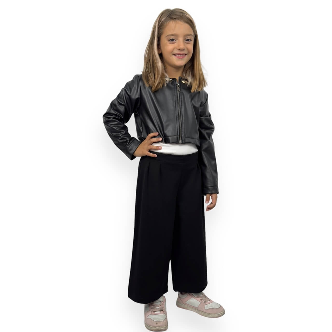 Completo Giubbotto in Eco-Pelle Bimba 3 Pezzi