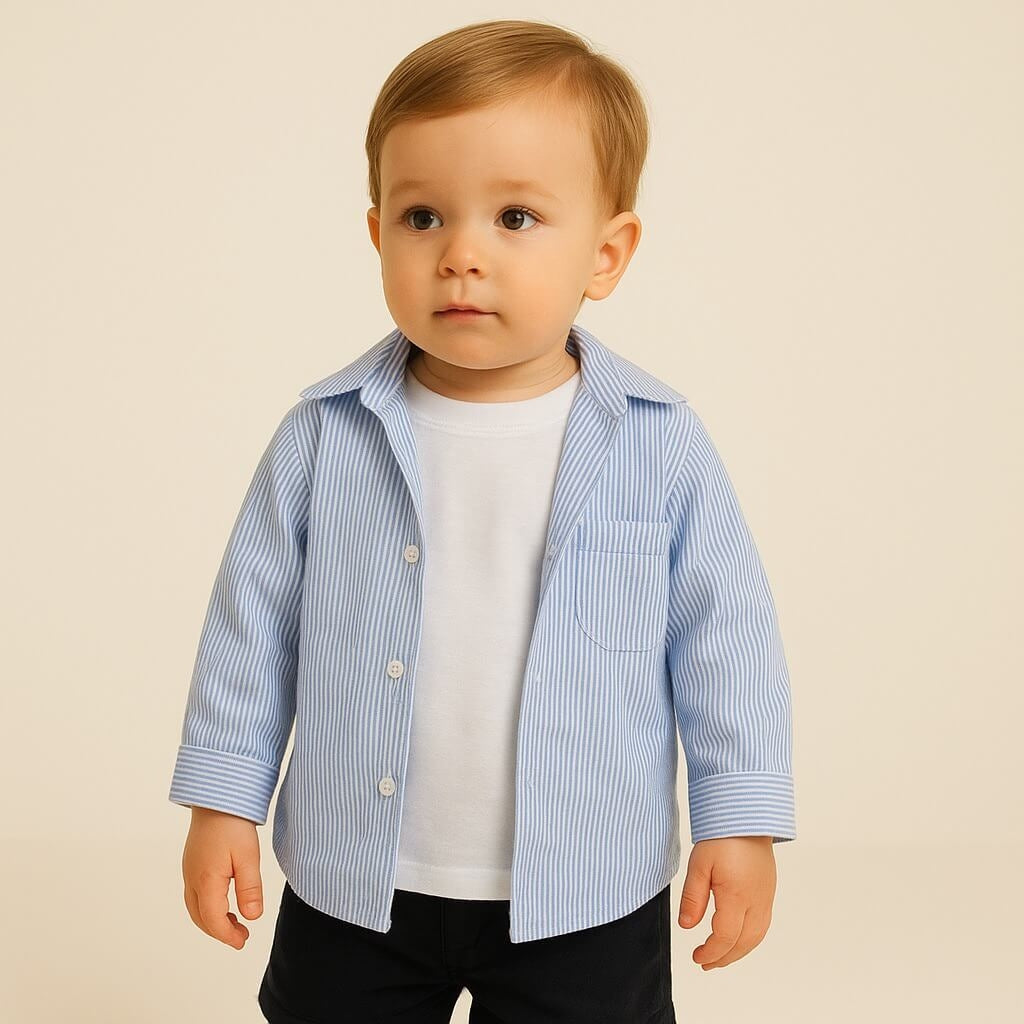 Completo – Camicia a Righe + T-shirt Bianca