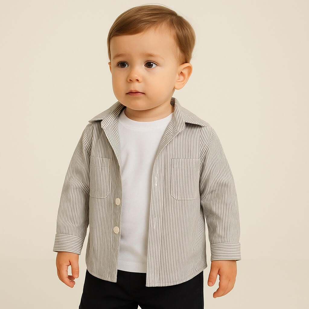 Completo – Camicia a Righe + T-shirt Bianca