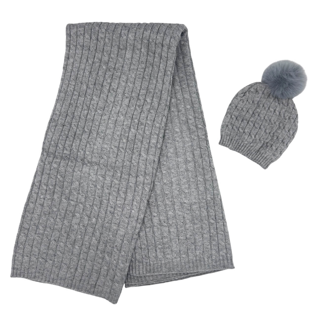 Completo Cappello con Pon Pon + Scialle in Misto Lana