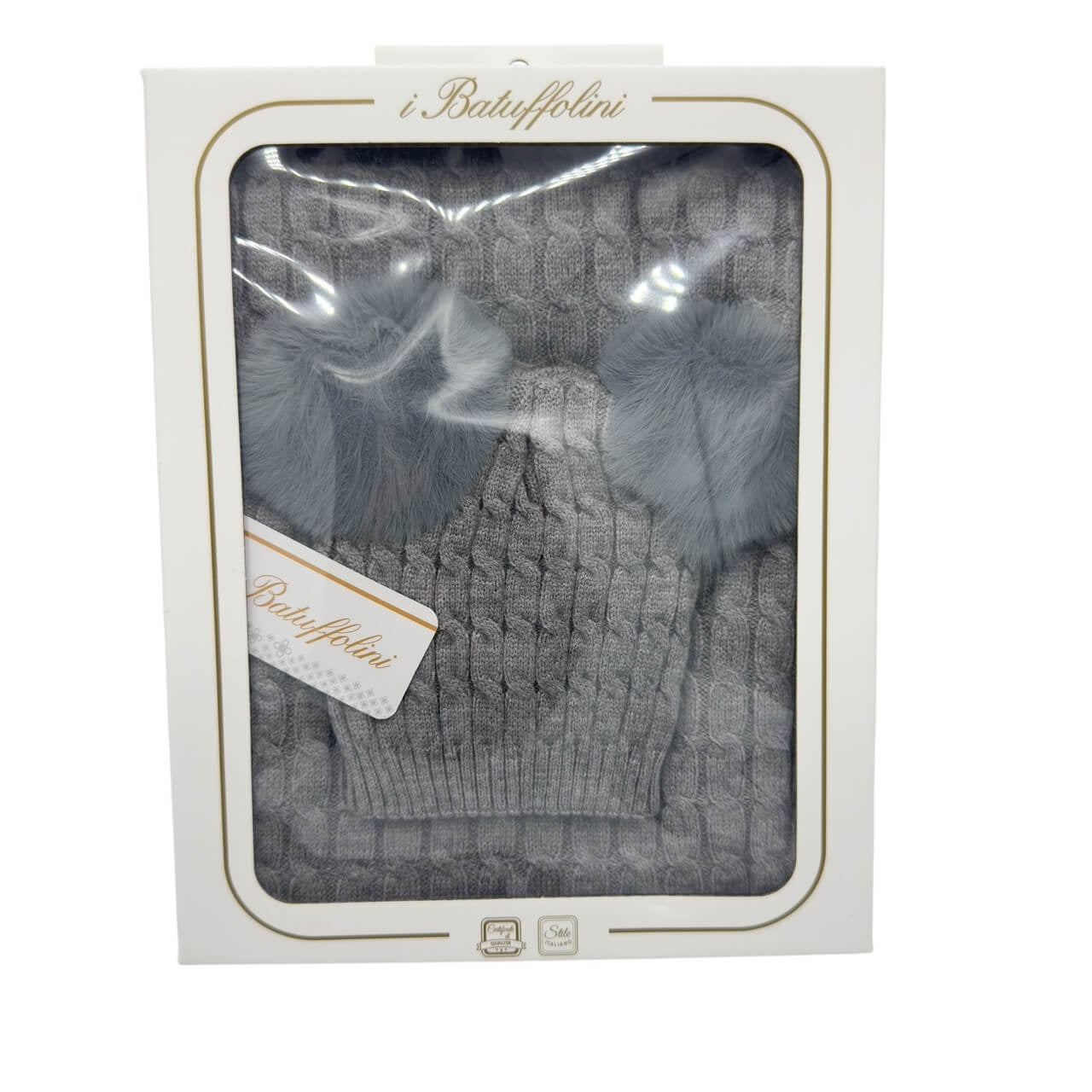 Completo Cappello con 2 Pon Pon + Scialle in Misto Lana