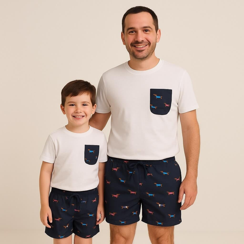 Completo Papà Figlio Costume da Bagno + T-shirt