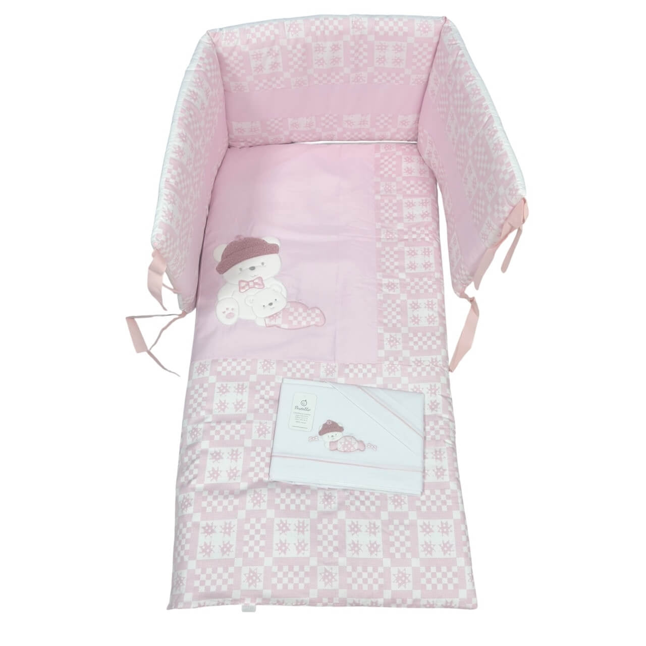 Completo trapunta lettino con lenzuola e paracolpi Pastello
