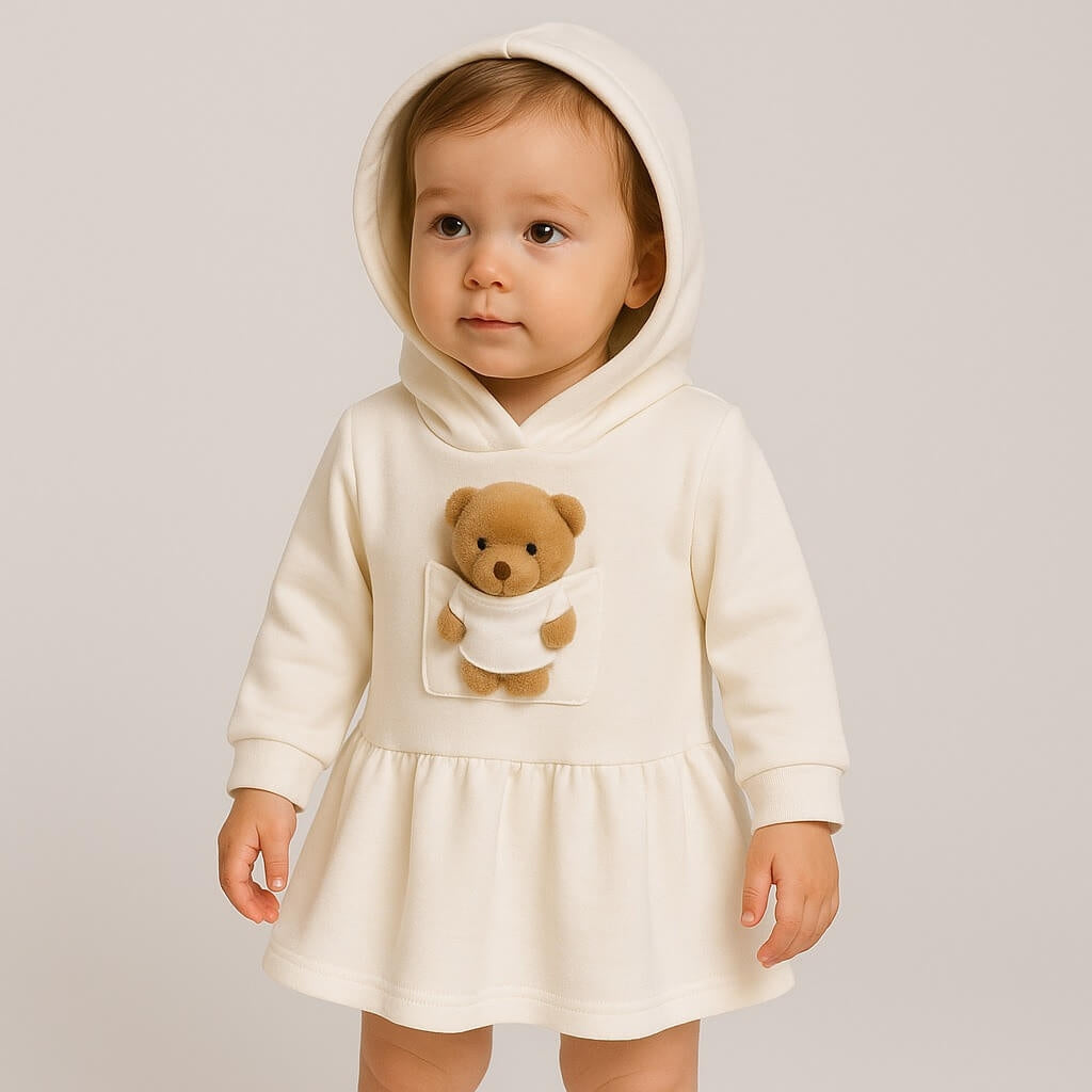Vestito Neonata con Cappuccio e Orsetto