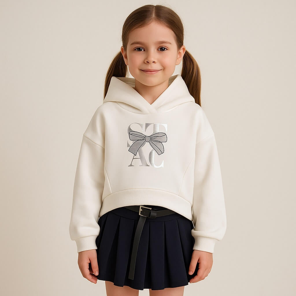 Completo Bambina 2 Pezzi – Felpa con Cappuccio e Gonna a Pieghe
