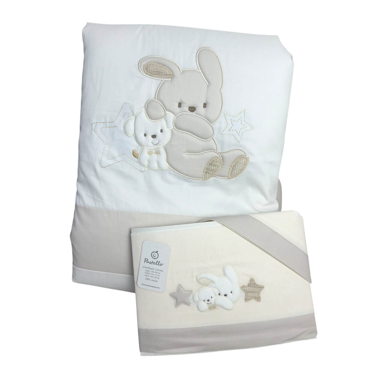 Completo trapunta lettino con lenzuola Pastello