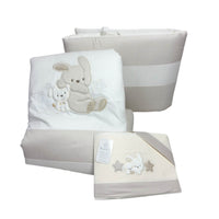 Completo trapunta lettino con lenzuola e paracolpi Pastello