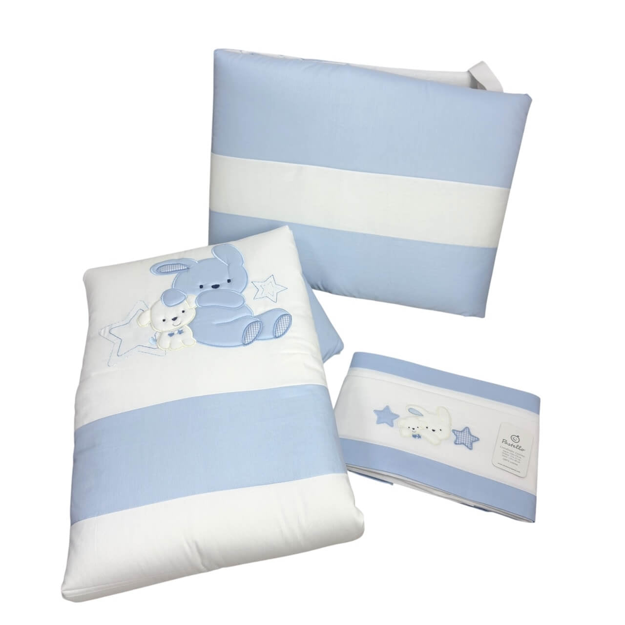 Completo trapunta lettino con lenzuola e paracolpi Pastello