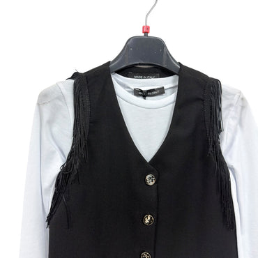 Maglia in cotone e gilet con frange