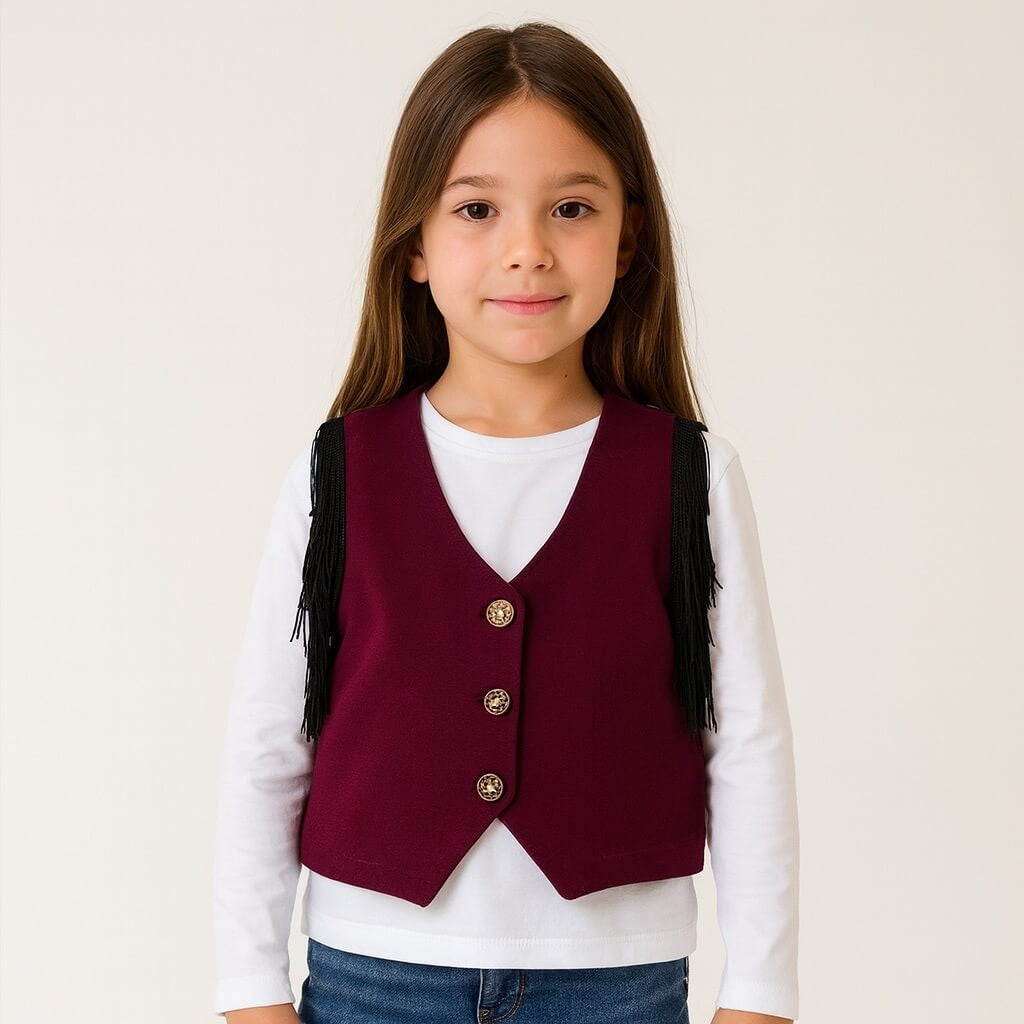 Maglia in cotone e gilet con frange