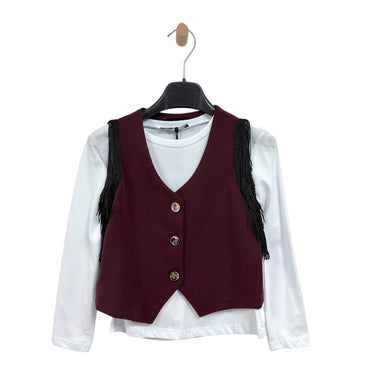 Maglia in cotone e gilet con frange