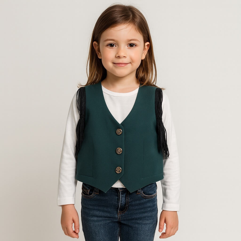 Maglia in cotone e gilet con frange