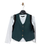 Maglia in cotone e gilet con frange