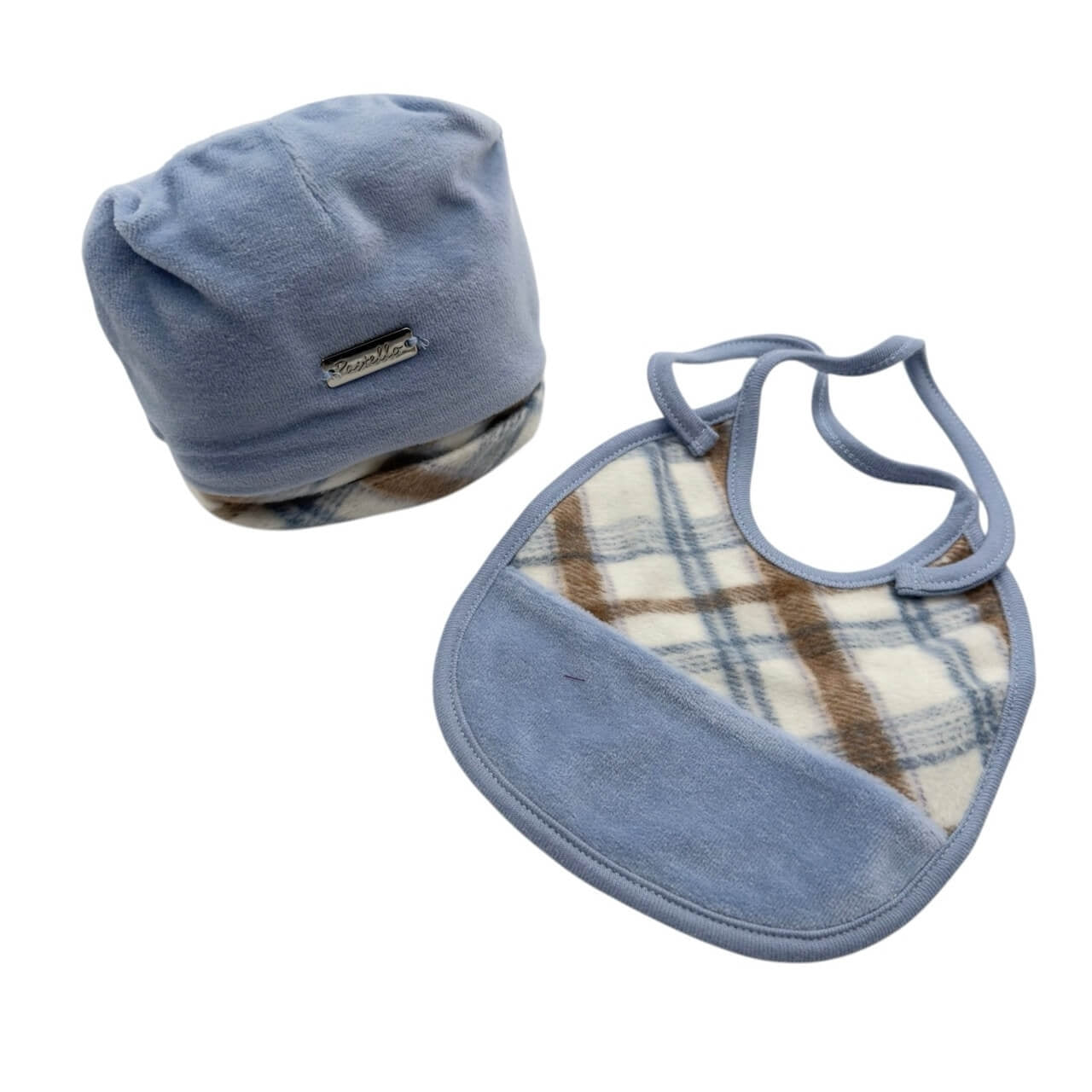 Set Cappello in ciniglia + Bavetta caldo cotone Pastello 0/3 Mesi