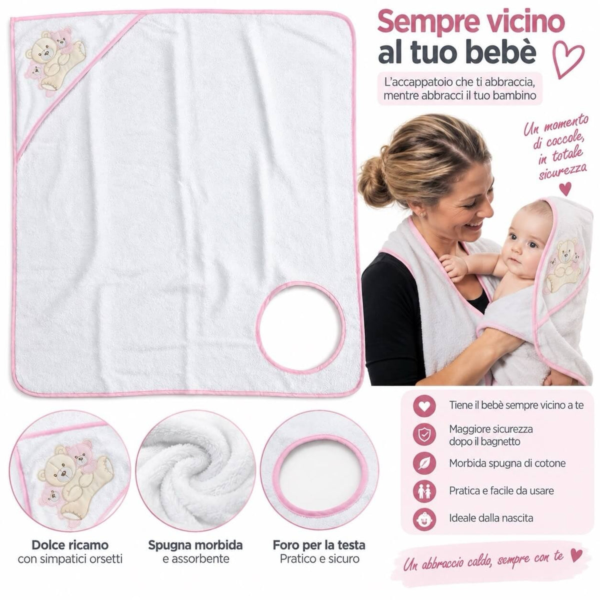 Triangolo Accappatoio per neonati con cappuccio a grembiule