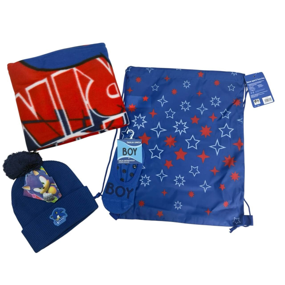 Set Regalo Sonic Prime – Borsa, Plaid, Cappello e Calzini Antiscivolo