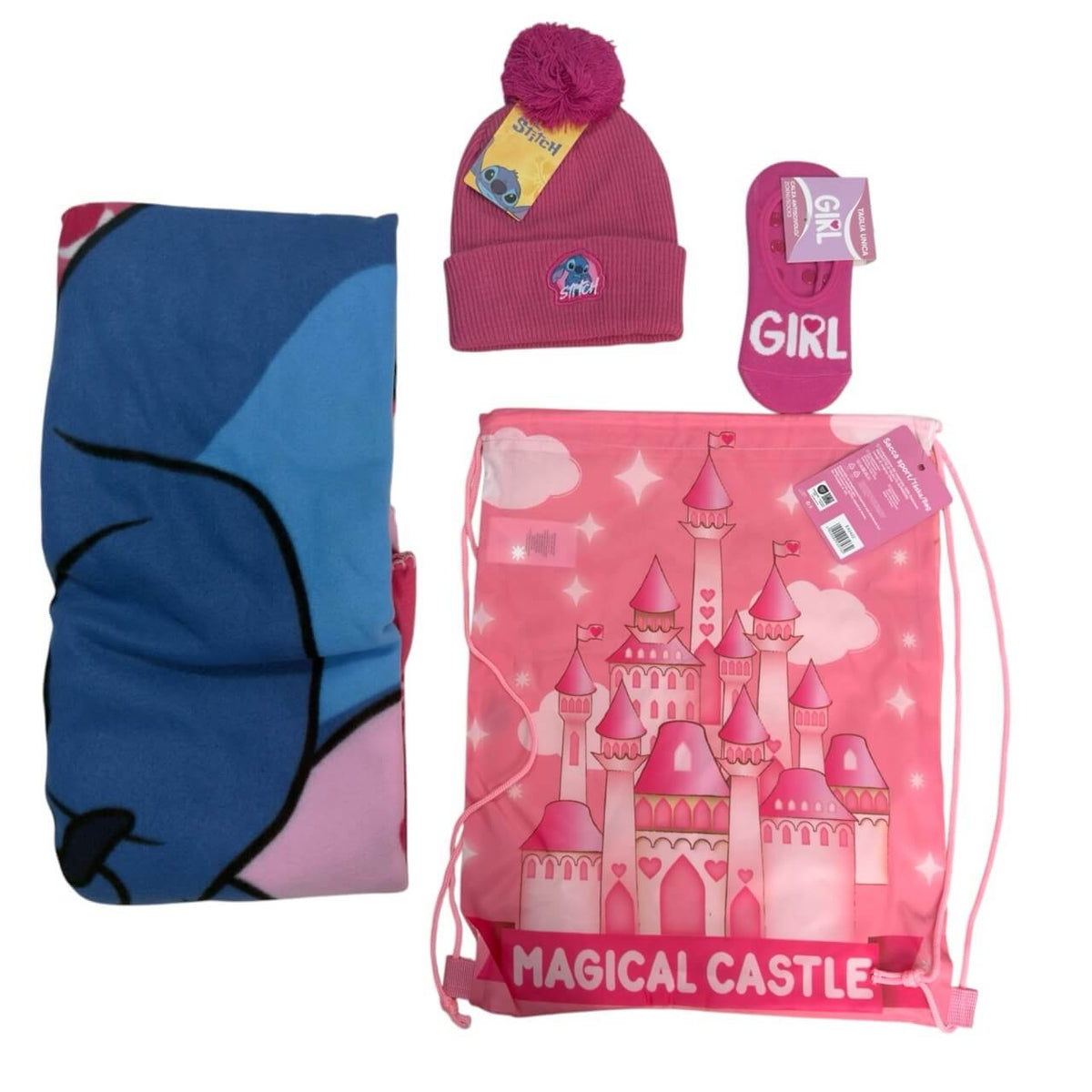 Set Regalo Stitch – Borsa, Plaid, Cappello e Calzini Antiscivolo