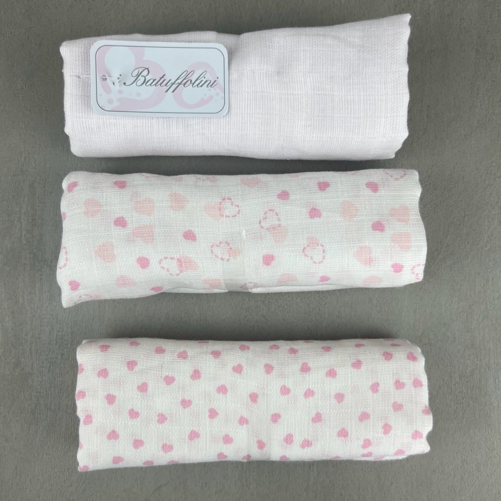 3 Pannetti Mussole rosa Orsetto - Mstore016