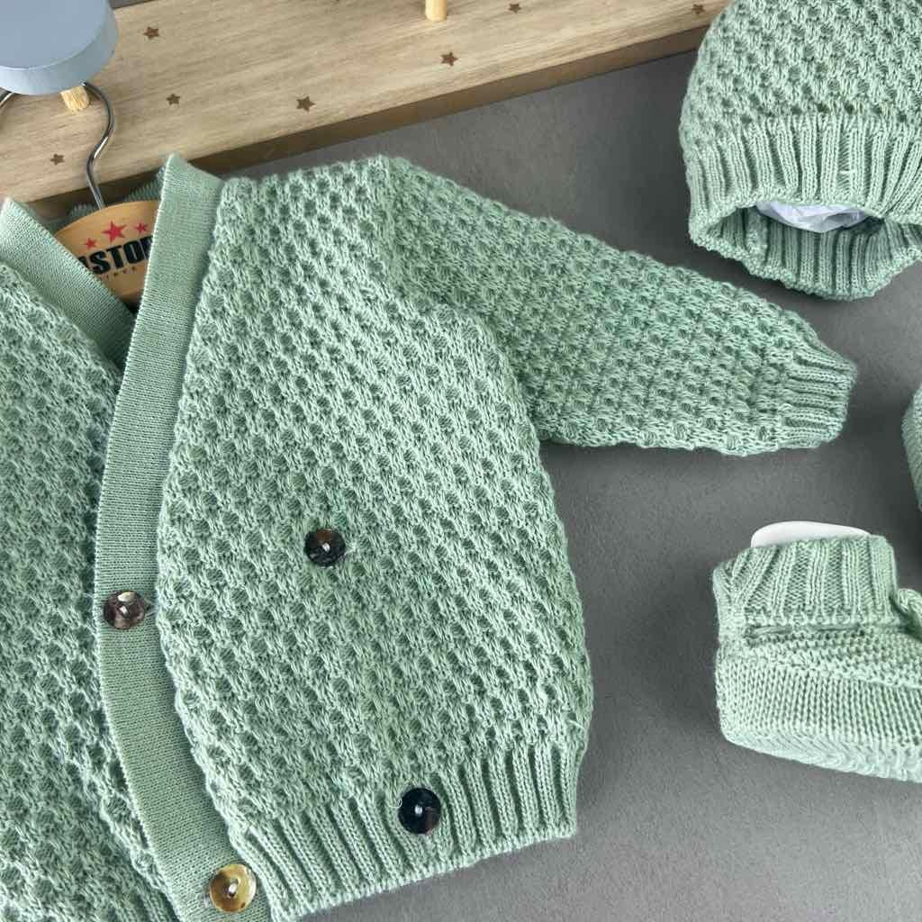 Set Golfino+Scarpette+Cappello in Misto Lana 0/6 Mesi - Mstore016